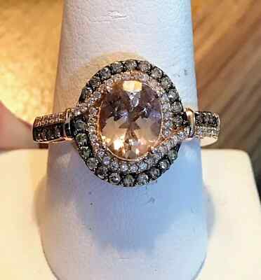 Ct Oval Cut Lab-Created Morganite Chocolate Halo Ring 14K Two-Tone Gold  Plated