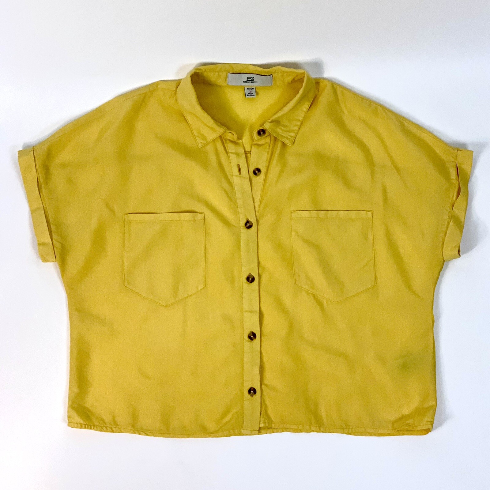 Thread & Supply Yellow Cropped Button Down Short … - image 4