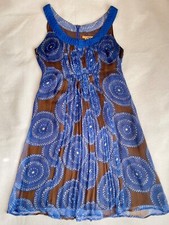 Tory Burch Silk Blue/Brown Printed Slip Sleeveless Women's Dress- 6