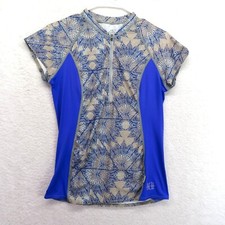 ONeill Rash Guard Womens Size Large Slim Fit Blue Beige 1/4 Zip Short Sleeve