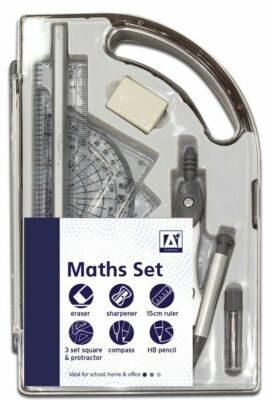 9 Stück Mathe Geometrie Set Zurück zur Schule Prüfung Schreibwaren Kompass Winkelmesser CMA