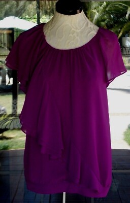 Nice Purple Ann Taylor Loft Short Flutter Sleeves Blouse Sz. M   38'' Bust