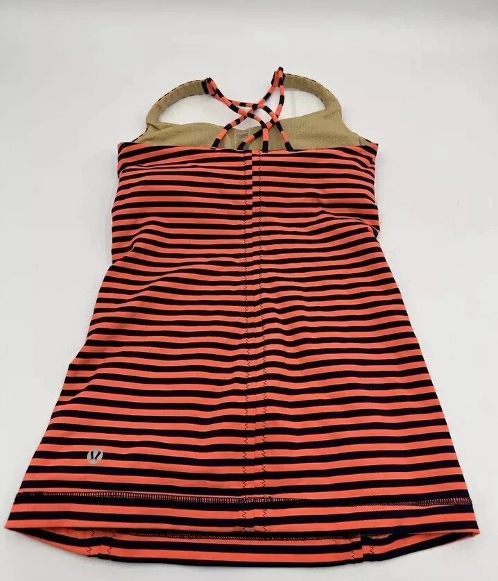 Lululemon Free To Be Tank Top 2 Orange Navy Stripe Built-In Bra Athleisure Yoga - Image 2 of 4