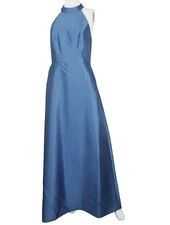 Alfred Sung Women's Halter Neck Gown Dress Size 8 Dusk Blue Satin Twill D772
