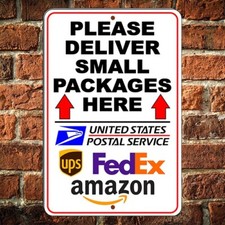 Deliver Small Packages Here Arrows Up Sign / Metal Magnetic Decal delivery