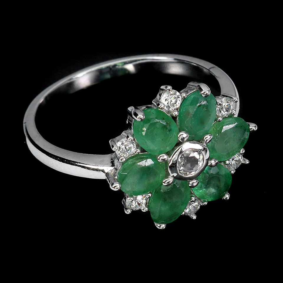 Anillo De Plata 925 Con Óvalo De Esmeralda Y Topacio Natural Tamaño 9 - Imagen 3 de 4