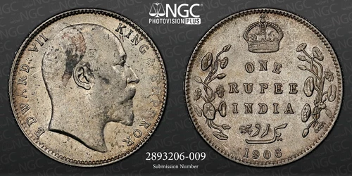 British India 1906B INDIA RUPEE NGC AU 55