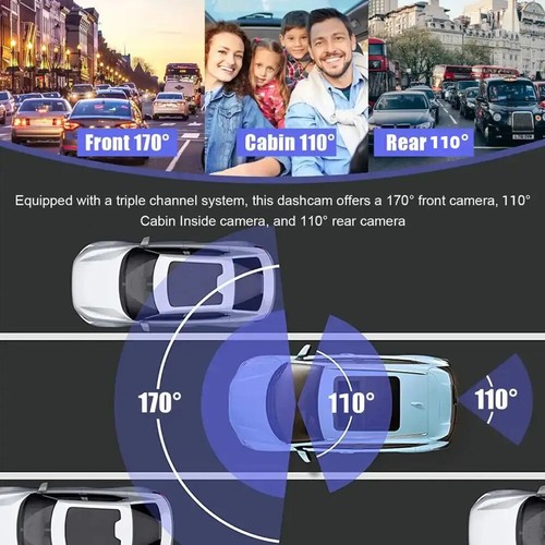1080P HD 3-Way Dash Cam: Front, Rear, Interior with G-Sensor Tech - Picture 4 of 11