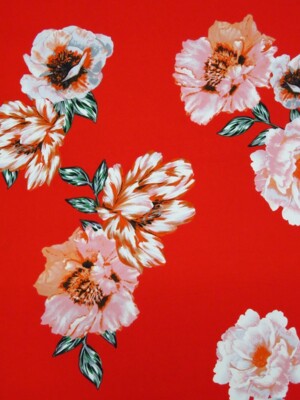 Scarlet Floral Apparel Satin Face Lightweight Crepe Blouse Weight By the Yard