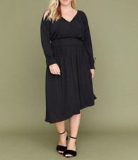 LANE BRYANT BLACK SMOCKED LONG SLEEVE COLD SHOULDER MIDI DRESS PLUS Sz 18/20