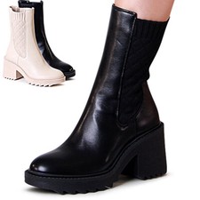 Damenschuhe Plateau Stiefeletten Strick Halb Stiefel Chelsea Boots Trendy