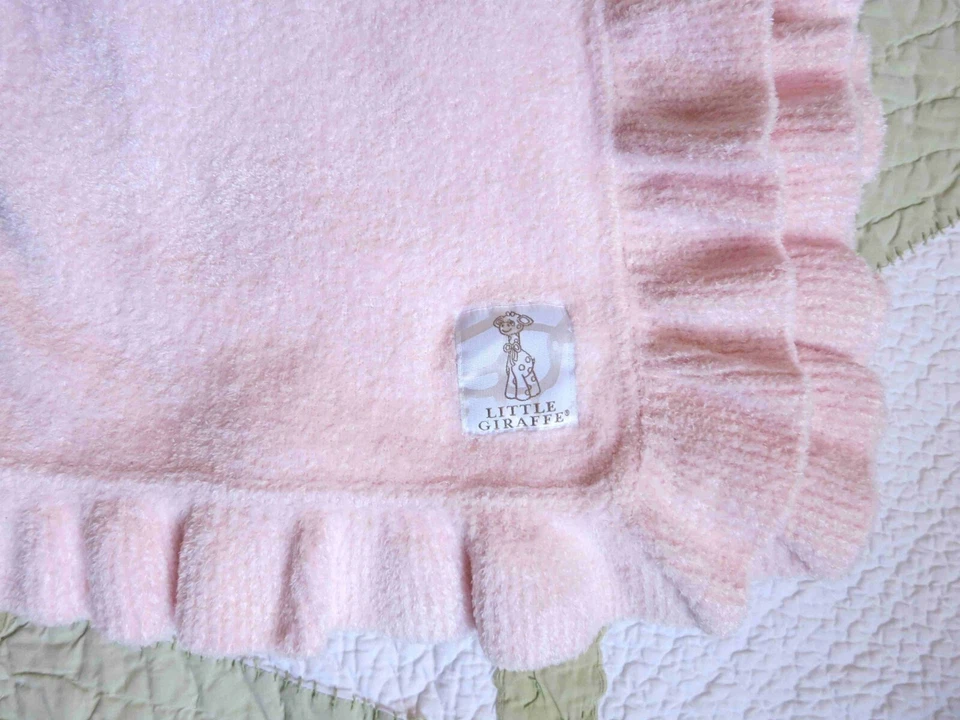 Little Giraffe Pink Feather Yarn Chenille Soft Knit Baby Girl Blanket GORGEOUS - Image 2 of 3