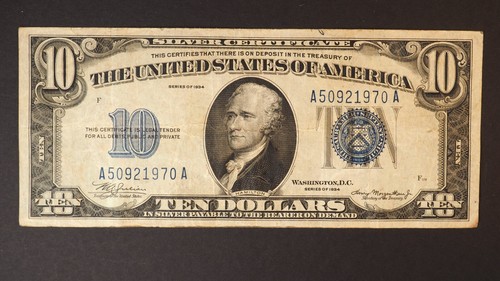 1934 $10 SILVER CERTIFICATE ** NICE BLUE SEAL NOTE **FREE SHIPPING **S3394