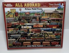 "ALL ABOARD" Train Puzzle by White Mountain 1000 Puzzle Antique Model Trains NEW