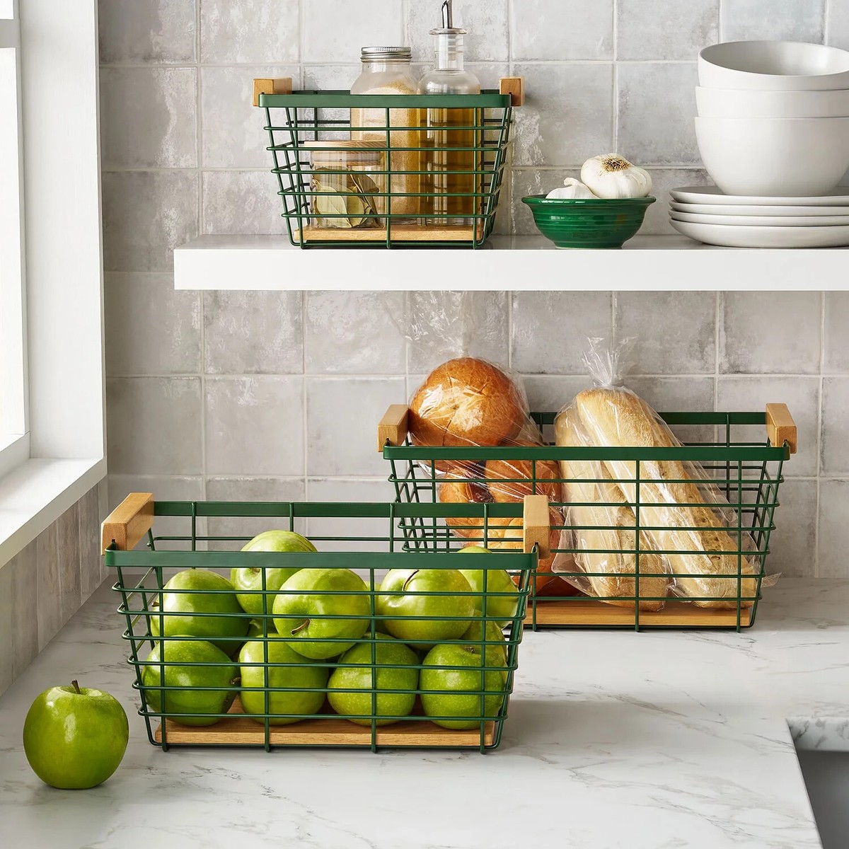 Large Green Wire Baskets - 3-Pack, Holds ~70 Tennis Balls Each, For Sports, Storage, Or Organization