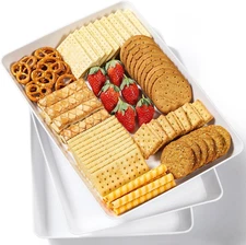 3 Pack, 16" X 11" Large White Serving Trays Set - Reusable Plastic Serving Pl...