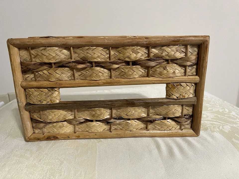 Плетеный ротанг бамбук натуральная ткань коробка чехол прибрежный богемное прямоугольный винтажный - Изображение 2 из 4