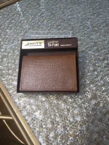 Vintage American Leather Men's Amity Tri Fold Billfold Brown Leather Wallet New 