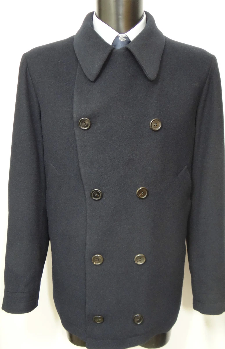 AQUASCUTUM Navy BLUE Slightly Padded/Quilted Pea Coat Jacket WOOL Mix BNWT  UK 44 | eBay
