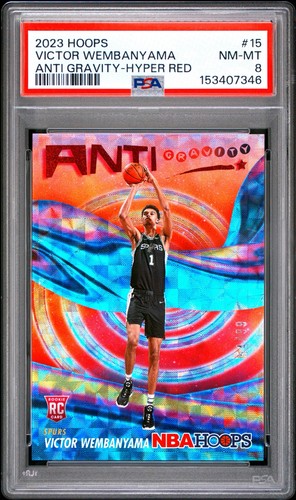 2023-24 Panini NBA Hoops- Anti Gravity Victor Wembanyama #15 Hyper Red /99 PSA 8