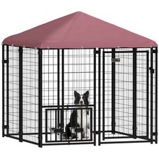 PawHut Outdoor Dog Kennel with Rotating  Adjustable Bowls, 4.6' x 4.6' x 5