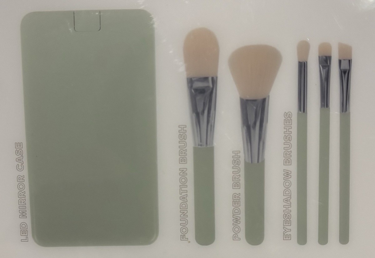 Vivitar LED Mirror Makeup Brush Set with 5 Brushes & Case