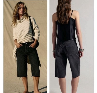 FREE PEOPLE JAM SESSION RELAXED CAPRI Jorts SIZE 26 ROCKSTEADY BLACK NEW