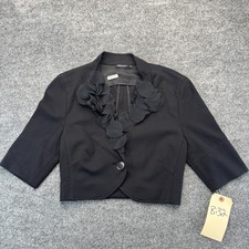 Black Cropped Shrug Jacket Ruffle Rosette Petal Neck Short Sleeve Bolero Size XS