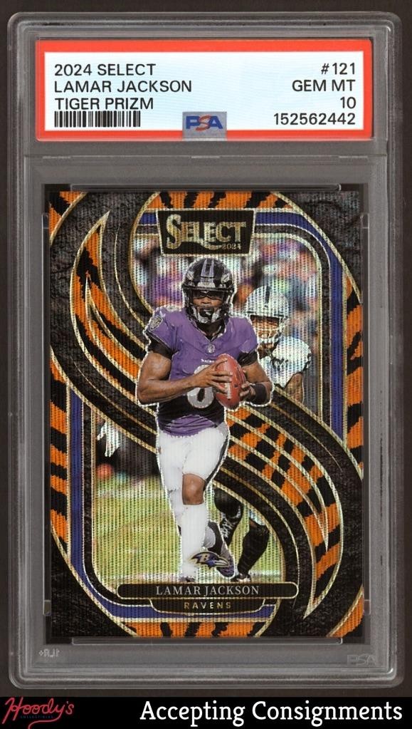 2024 Select Prizm Tiger #121 Lamar Jackson SP PSA 10 GEM Ravens view 1