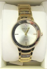 NEW Anne Klein Diamond Accent Gold Tone Mirror Edge Round Women's Wrist Watch