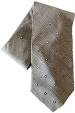 Conte di Milano Made in USA Imported Silk Necktie ~ Gray w/White Dots Jacquard