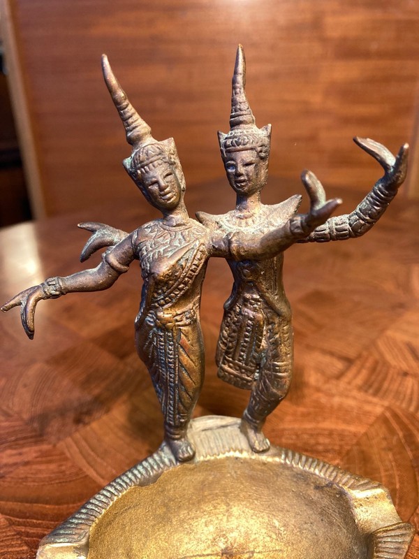 Bronze Hindu Buddhist Man & Woman Dancing -Spiritual -Religious- Ash Tray-Statue