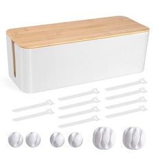 Cable Management Box - Wooden Style Large Cord Organizer to Large, White