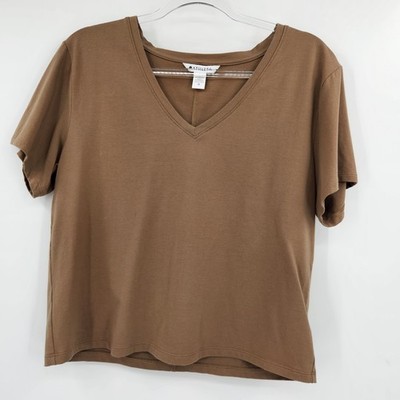 Athleta Essential V Neck Tee Womens Size Medium Brown Short Sleeve Cropped 
