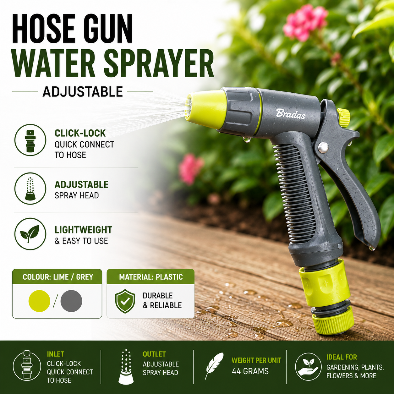 Garden Hose Spray Gun Adjustable Nozzle for Watering Plants Cars Patio Cleaning