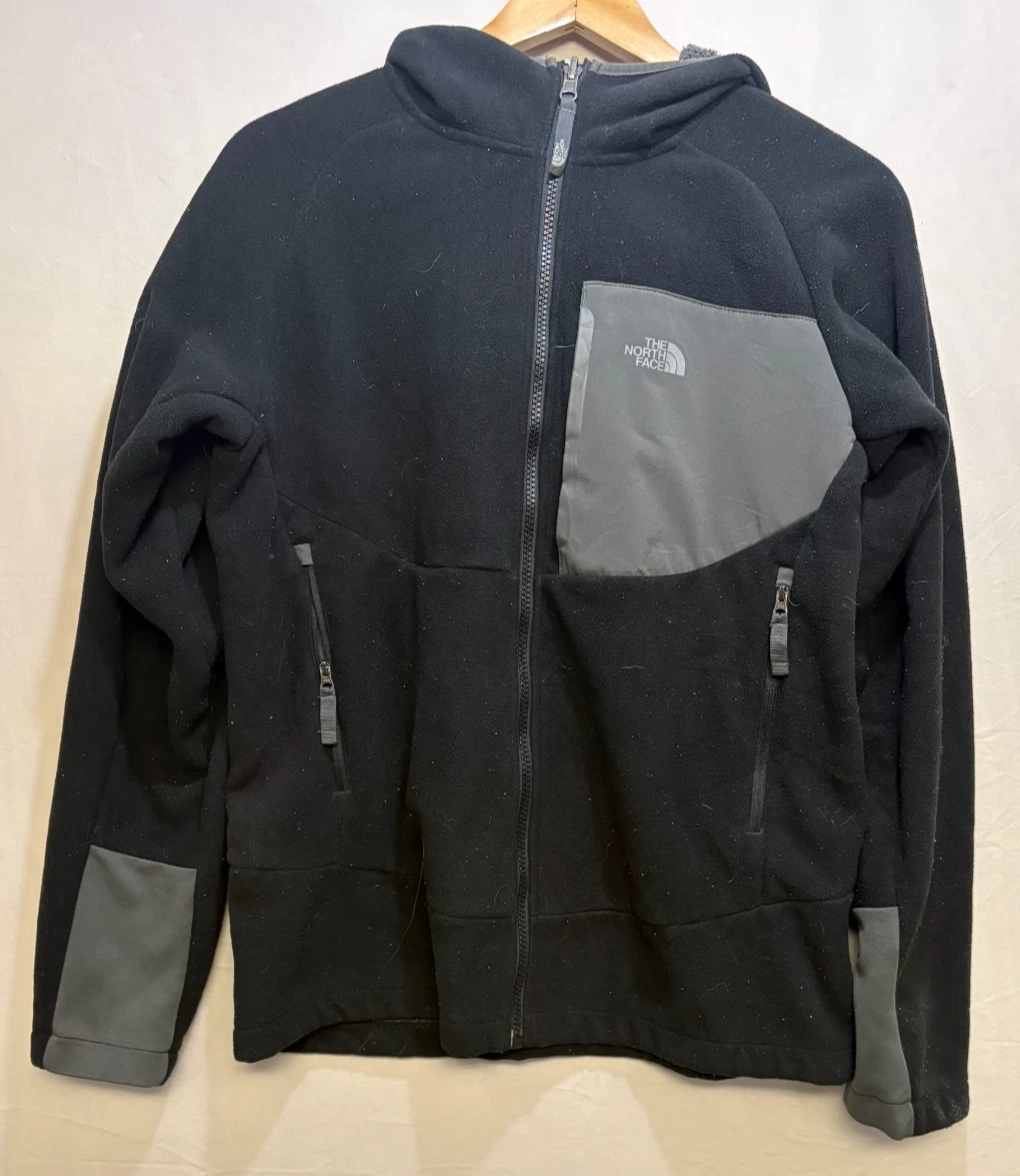 The North Face Chimborazo Fleece Jacket Boys Black Gray Full Zip Hooded XL 18/20