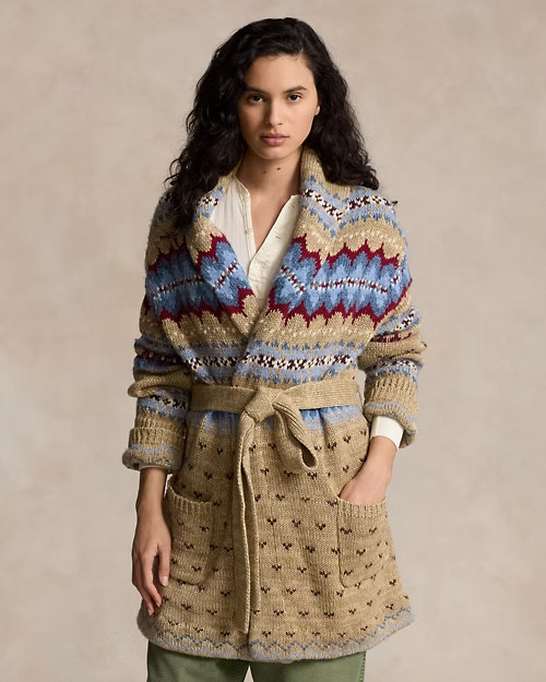 Polo RALPH LAUREN Wool Jacquard-Knit Belted Shawl Collar Cardigan Aztec RRP £795