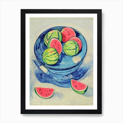 Wassermelone 1 Vintage Skizze Obst ein gerahmtes Wandbild Poster Leinwanddruck Bild