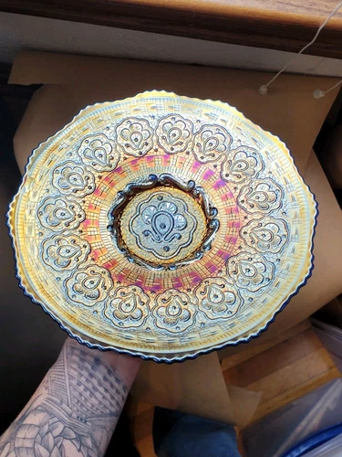 HUGE Blue FENTON Carnival Glass Persian Medallion Chop Plate