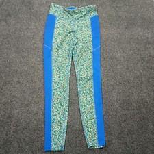 Lands' End size S 6-8 UPF 50 Active Compression Leggings Blue Floral Print