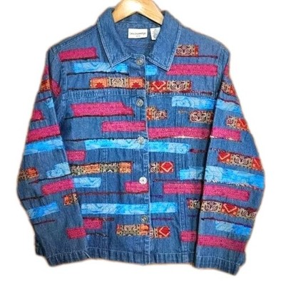 Vintage Breckenridge Jean Jacket Patchwork Multicolored Distressed Size PM