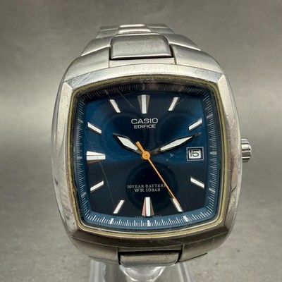 Casio Edifice Watch Men 36mm Blue Dial Silver Tone Date EF-119 New Battery