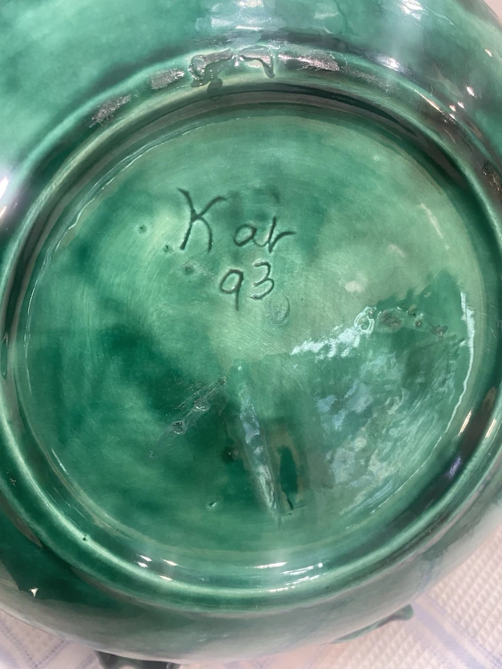 Винтажная Атлантическая Форма Керамическая Зеленая Холли Лист и Ягоды Большая Чаша С Вазой - Изображение 3 из 4