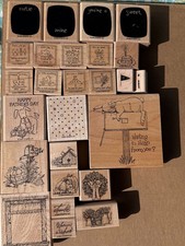 Lot of 26 Wooden Mounted Rubber Stamps  Holidays  Seasons Designs for Cards