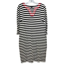 Talbots Trimmed Cotton Knit Shift Dress Striped Women's Large Knee Length 