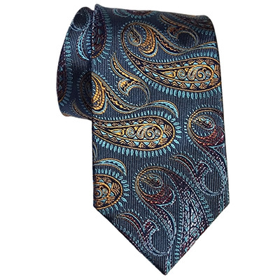 BRUNO PIATTELLI 100% Silk Necktie Tie Blue Paisley 3.5'' W x 58'' L