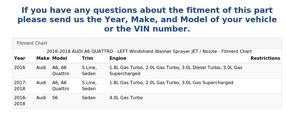 2016-2018 AUDI A6 QUATTRO - LEFT Windshield Washer Sprayer JET / Nozzle - Image 4 of 4