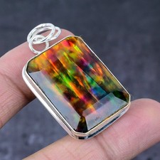 Natural Ammolite Gemstone Handmade 925 Sterling Silver Gift Pendant 1.97" P777