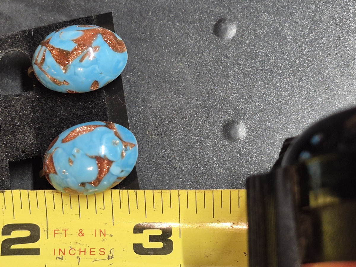 Vintage Murano Style Oval Glass Turquoise & Copper Foil Screwback Earrings View 5