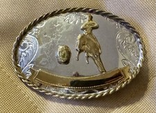 VTG Western Cowboy Cowgirl Stamped German Silver Belt Buckle Rodeo Country